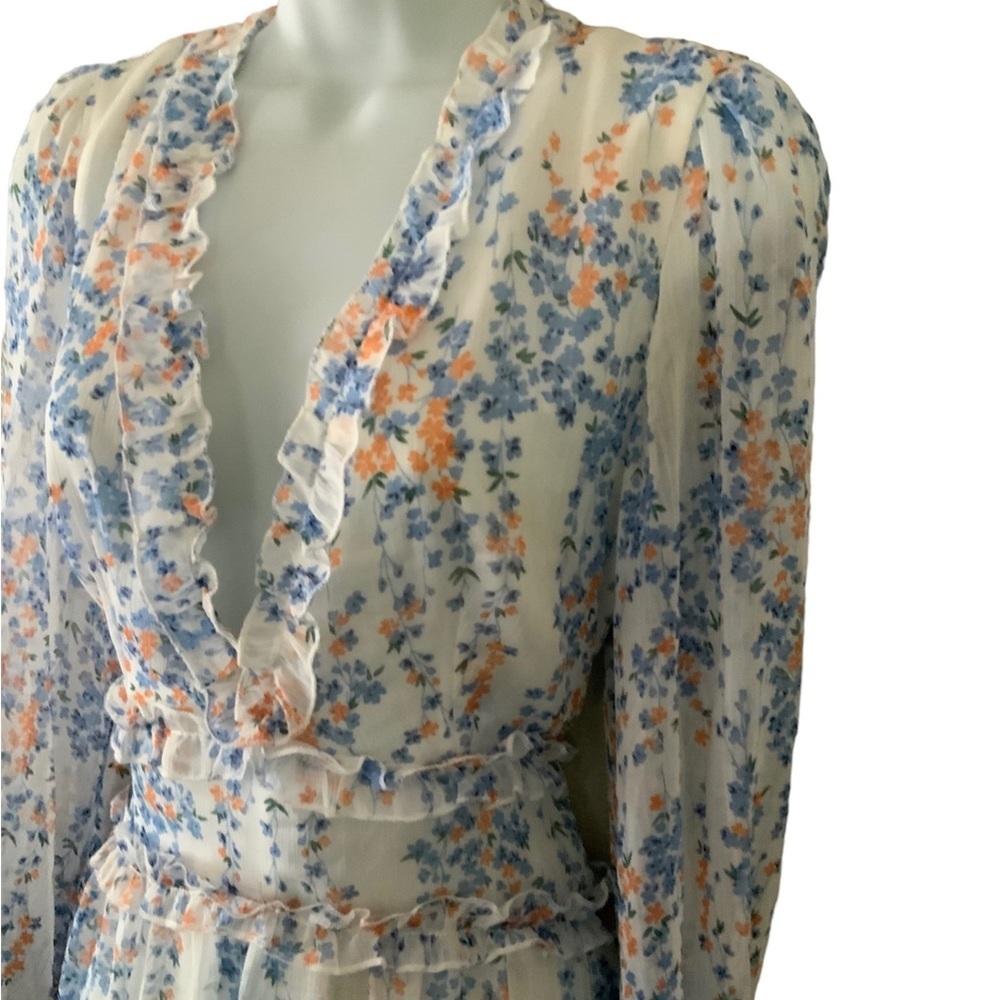 Boho floral prints with ruffles dress with open back,women's mini dress #1006 - Picture 2 of 5